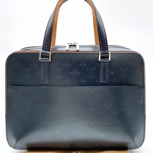 Louis Vuitton Black Monogram Embossed Leather Briefcase with Tan Trim
